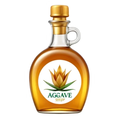 elegant transparent agave syrup bottle, golden-amber syrup, shiny, viscous, curved bottle, green or gold plastic cap, minimal label, no text, 3D-rendered, clean, soft shadows, transparent background, emoji scale sticker
