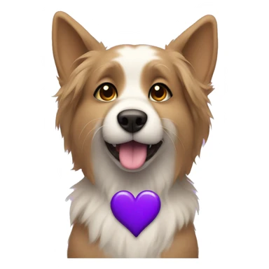 Furry dog with a purple heart sticker