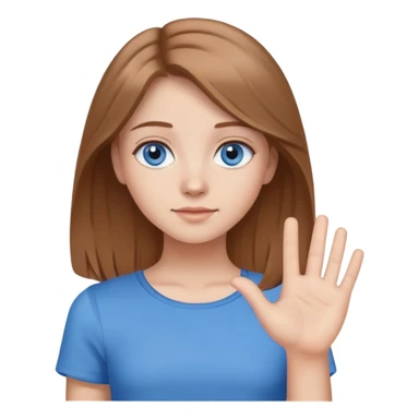 Girl tipping hand, light brown hair, blue top, blue eyes sticker