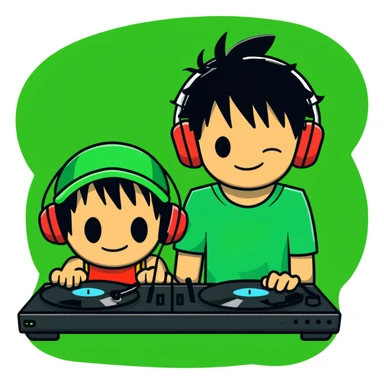 Green Luffy and green Alastor listening to music together sticker