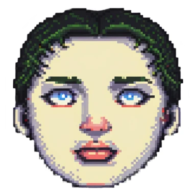 pixel art suspicious face with one eyebrow up and mouth agape, 'what the hell' feeling sticker