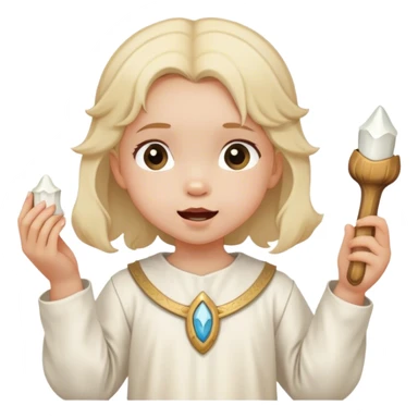 toddle girl with white medieval tunic and a tooth in her hand sticker