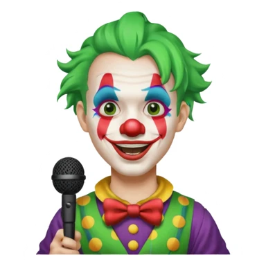 male, green haired, clown face painted, holding microphone, singing sticker