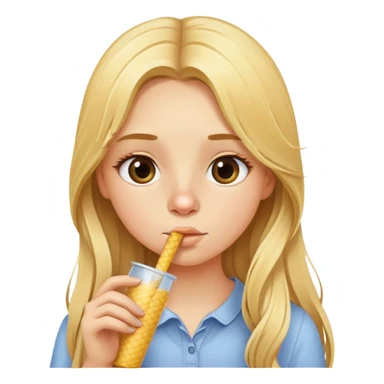 blonde girl with long hair sniffing straw sticker