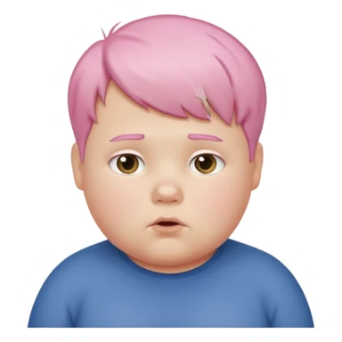 un nene blanco rellenito con pelo corto rosa,  con la sonrisa para abajo como edta ☹️ pero no enojado, la sonrisa caida las puntas para abajo como esta sonrisa ☹️ sticker