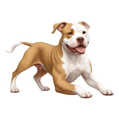 Light brown Pitbull playing with white American Bulldog sticker