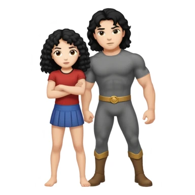 A strong man with straight black hair protecting a shorter girl with long curly black hair sticker