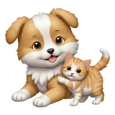 kiskutya egy cicával játszik sticker