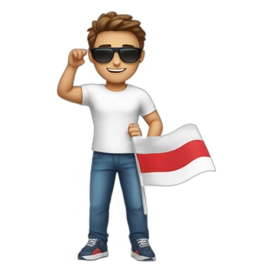 A young fit man with a white shirt and sunglasses on his hair with brown hair and a French flag in his hand sticker