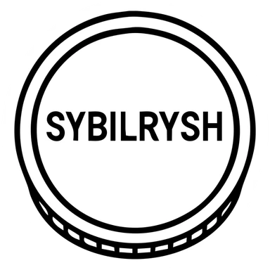 A circular coin with the text "SYBILRYSH" inscribed in the center. The coin has a circular rim and simple coin detailing. sticker