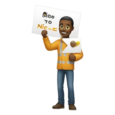 man holding a sign that says "nice" sticker