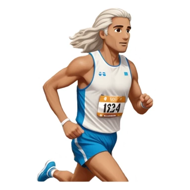 Tall man with long brown and white hair running in Rome marathon, Colosseum in background sticker