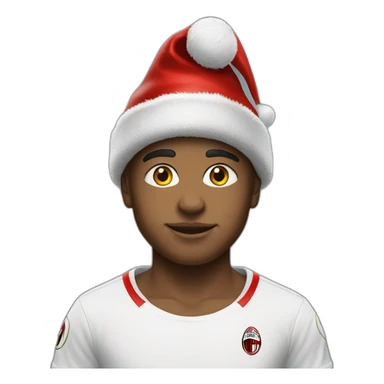 boy in ac milan t-shirt with christmas hat sticker