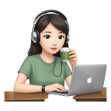 A Korean girl at a dive bar with a laptop and headphones with coffee watchin a korean drama the shirt in sage green sticker