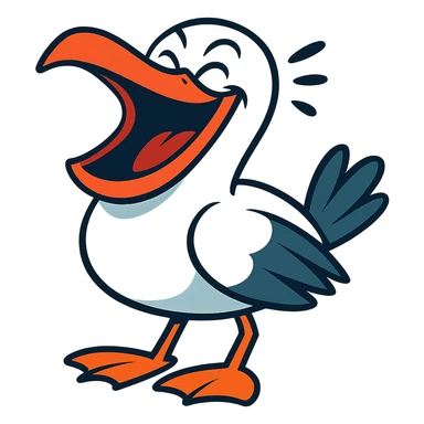 a seagull laughing hard, expressive, comical, vibrant toon style, cartoonish sticker