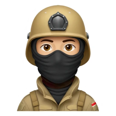 
an Iraqi soldier with a serious face, wearing a helmet and a balaclava covering his mouth sticker