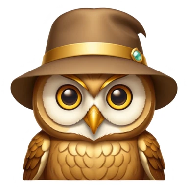 golden owl with shiny feathers with a hat in head  sticker