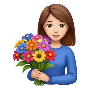 brown hair woman with big bouquet of flowers sticker