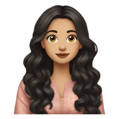 fair girl, hazel green eyes, wavy black long hair, in salwar suit. Very pretty sticker