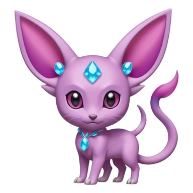 Espeon pokemon, pastel purple body color, dark pink jewel middle of forehead only, end of tail split in two, ear like flaps coming out 
of each cheek, inside of big pointy ears is blue
 (full body) sticker