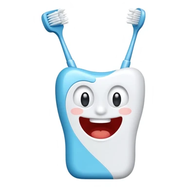 toothbrush that has been broken and has a smirk on its face sticker