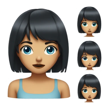woman with peach skin with medium length black hair with bangs and blue eyes who is angry sticker