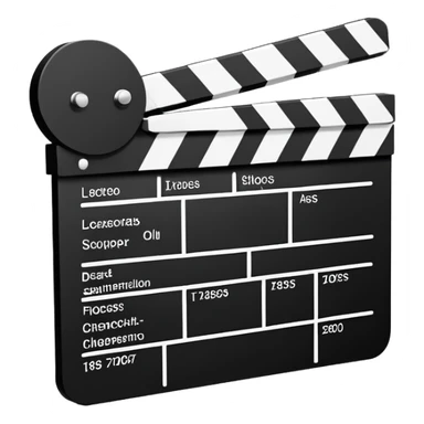 Side view of minimalist clapperboard, black and white with simple geometric shapes, iOS emoji style sticker