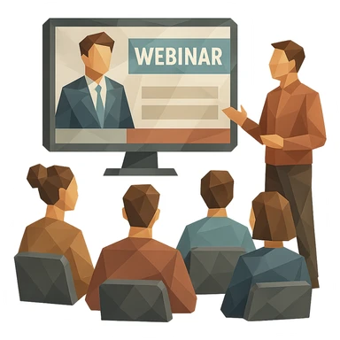 polygonal low-poly style webinar with geometric shapes for people and screens sticker