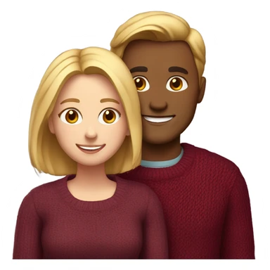 Couple high with burgundy sweaters and a warm smile, she has blonde hair and he has brown hair sticker
