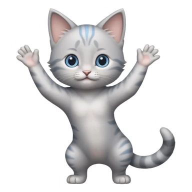  Cute Gray kitten blue eyes standing stretching arms sticker