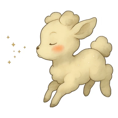 soft vanilla cloud doe with rosy cheeks, floating and blowing sparkles, ghibli style sticker