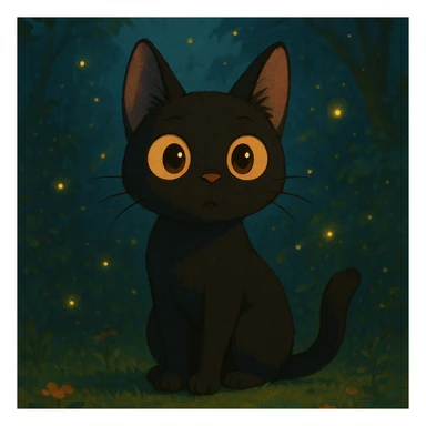 curious cat with big eyes and magical atmosphere in ghibli style sticker