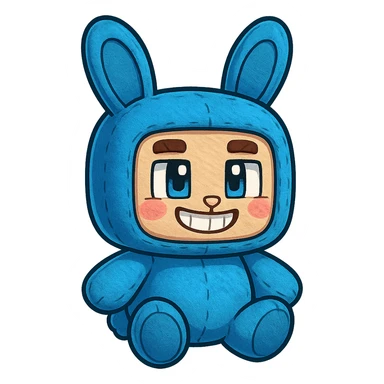 Extract the blue bunny plushie attached to the person, keep it cute and in the original Minecraft cartoon style, with a transparent background. sticker