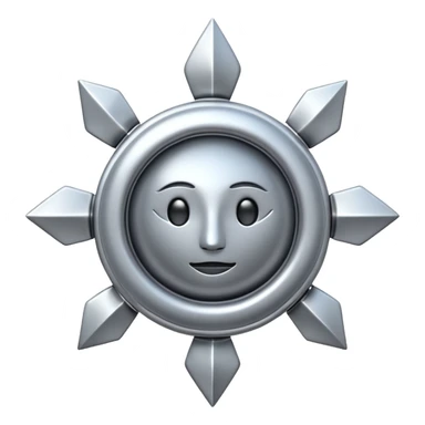 abstract amulet emoji, liquid metal form, symmetrical design, mystical futuristic 3D icon, isolated on white sticker