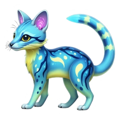 Exotic futuristic nebulae black blue dark galagctical bioluminescent translucent transparent lush warm-colored neon-glowing iridescent Fakémon-Fionbri-Vernid-Genet-creature sticker