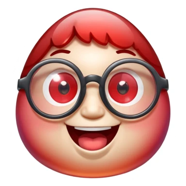 A single chubby crystal gemstone character wearing cute round glasses, chunky and irregular with faceted sides (not egg-shaped), [red] gradient, big glossy eyes behind the glasses and a wide happy smile, 3D cartoon game icon style, high detail, soft lighting, centered on a plain dark background sticker