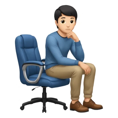 guy imitating thinker statue pose but with casual clothes and sitting in a office chair and looking up sticker