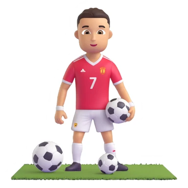 Cristiano Ronaldo inspired emoji, dribbling a soccer ball, focused expression sticker