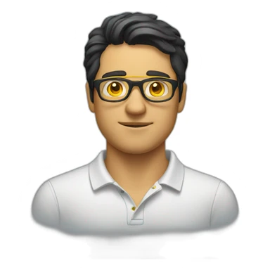 White man with yellow tinted glasses and black hair in a polo shirt sticker