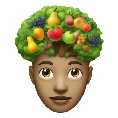 realistic face with a brain growing a tree with fruit sticker