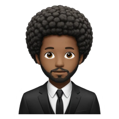a black man in a black suit with black tie and black shirt, with a a afro like brent faiyaz sticker