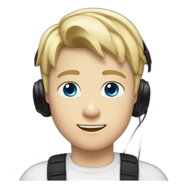 A blond short haired boy blue eyes with a black tank shirt and a black headset sticker