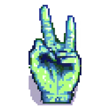 pixel art hand making a peace sign, simple style sticker