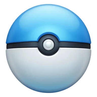 blue pokeball emoji, top half is a more saturated blue, bottom half is white, black stripe, with a white sheen, with a pearlescent finish, with a glow effect sticker