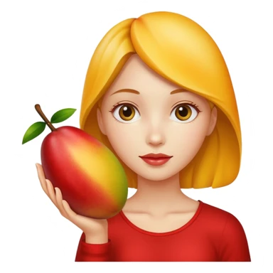 A girl holding a mango sticker