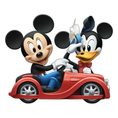 mickey mouse and donald duck driving sticker