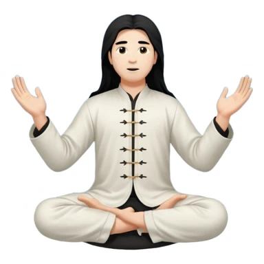 homme au cheveux long qui pratique le qi gong, habits noirs ou blancs,dans la position suivante : le ciel et la terre communiquent sticker