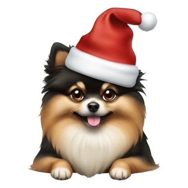 Italian Pomeranian black and brown with Christmas hat  sticker