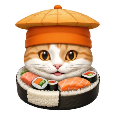 happy cat wearing a hat made out of sushi sticker