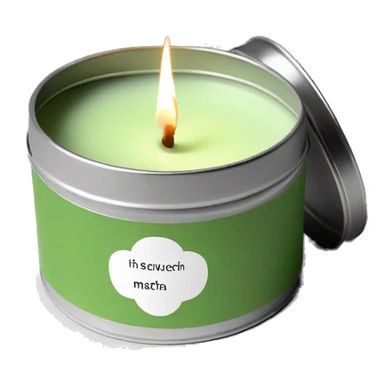 minimal matcha scented lit candle in small silver tin with realistic label sticker